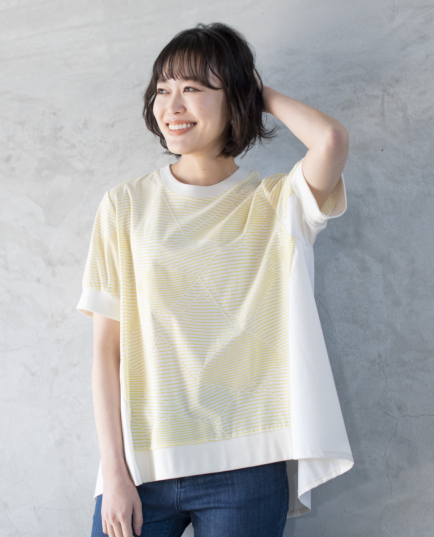  【MADE IN JAPAN】ジグザグボーダー切替Tシャツ 