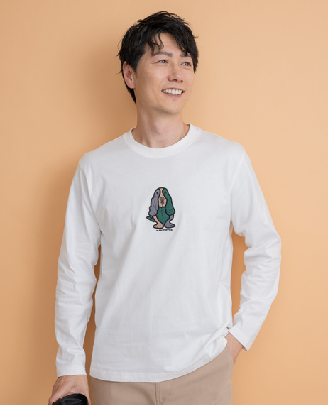 胸アップリケ付き長袖Tシャツ