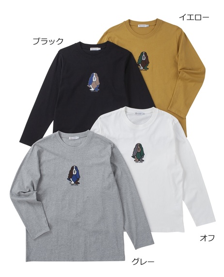 胸アップリケ付き長袖Tシャツ