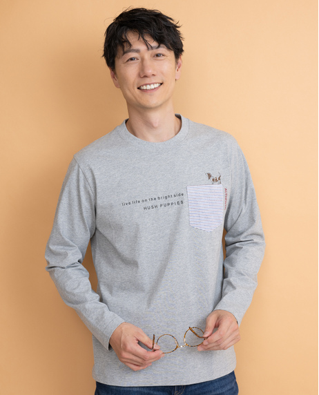 天竺異素材ポケ付き長袖Tシャツ【キングサイズ】