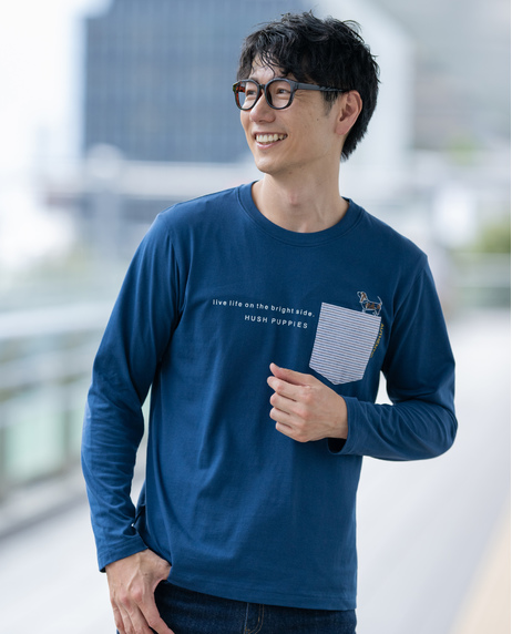 天竺異素材ポケ付き長袖Tシャツ