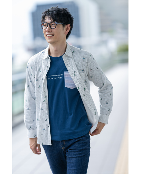 天竺異素材ポケ付き長袖Tシャツ