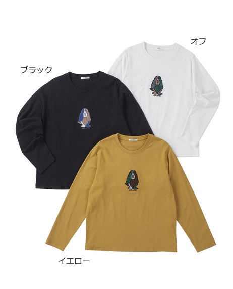 胸アップリケ付き長袖Tシャツ