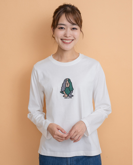 胸アップリケ付き長袖Tシャツ