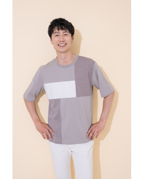 天竺ブロック切替５分袖Tシャツ