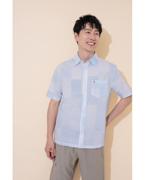 【JAPAN FABRIC】リップルライトパッチワークPTシャツ
